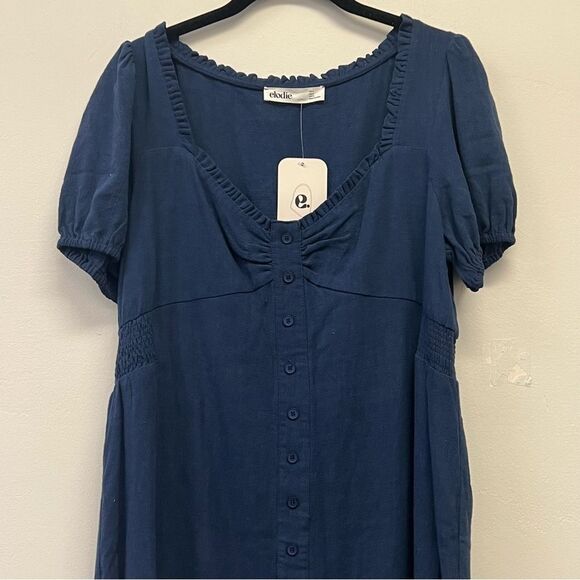 Elodie Linen-Blend Sweetheart Mini Dress – Navy | Size XL - Picture 3 of 10
